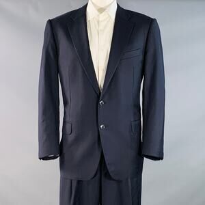 ERMENEGILDO ZEGNA Size 46 Regular Navy Twill Wool Notch Lapel Suit